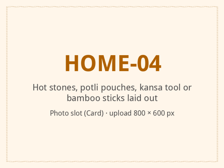 [ALT: Hot stones, potli pouches, kansa tool or bamboo sticks laid out, Vitali Wellness & Spa]